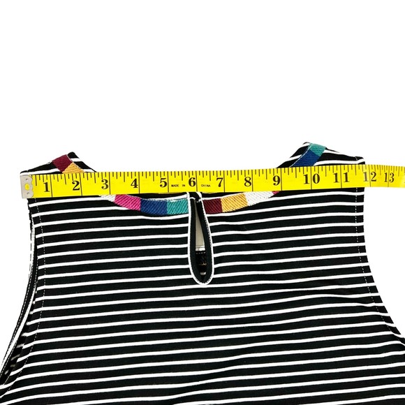 Savanna Jane Striped Stretch Knit embroidered Tank Top Black White Round Neck, S - Picture 8 of 8